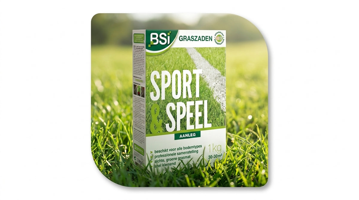 BSI Graszaad Sport & Spel 1 kg voor 50 m² sterk graszaad voor een dicht, slijtvast en groen gazon dat geschikt is voor spelende kinderen en intensief gebruik.
